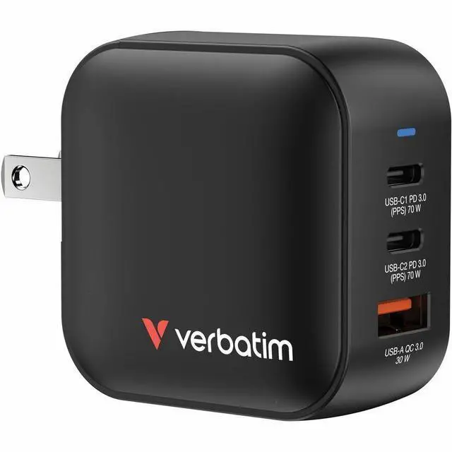 Alt view image 7 of 8 - Verbatim Mini GaN Charger 70W 3 Port - 70 W - 120 V AC, 230 V AC Input - 1