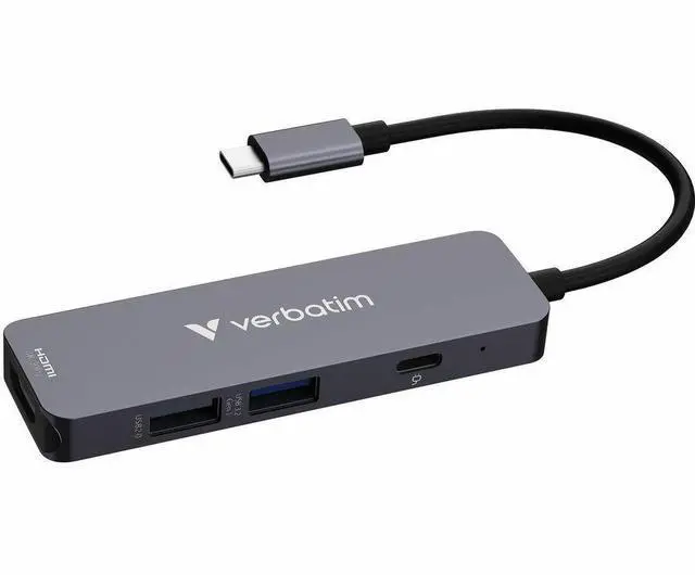 Alt view image 7 of 11 - Verbatim USB-C Essentials Multiport Hub - 4 Ports - Charging Capability - USB Type C - 4K @30Hz - 3840 x 2160 - 3 x USB Ports - 2 x USB Type-A Ports - USB Type-A - 1 x USB Type-C Ports - USB Type-C -