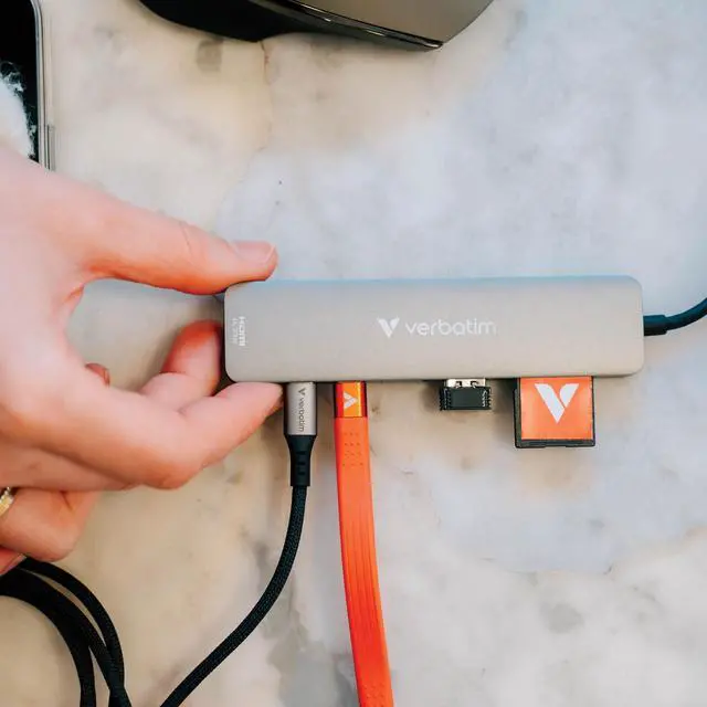 Alt view image 9 of 12 - Verbatim USB-C Essentials Multiport Hub - 7 Ports - for Camera - Charging Capability - Memory Card Reader - SD, microSD - USB Type C - 4K @30Hz - 3840 x 2160 - 4 x USB Ports - 2 x USB Type-A Ports - U