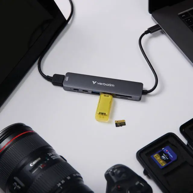 Alt view image 11 of 12 - Verbatim USB-C Essentials Multiport Hub - 7 Ports - for Camera - Charging Capability - Memory Card Reader - SD, microSD - USB Type C - 4K @30Hz - 3840 x 2160 - 4 x USB Ports - 2 x USB Type-A Ports - U