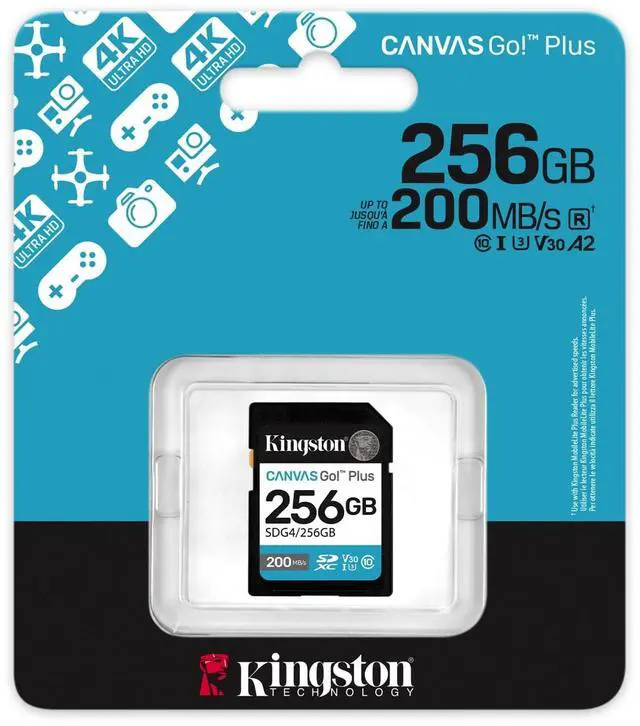 Alt view image 5 of 9 - Kingston Canvas Go! Plus 256 GB Class 10/UHS-I (U3) V30 SDXC - 200 MB/s Read - 160 MB/s Write - Lifetime Warranty