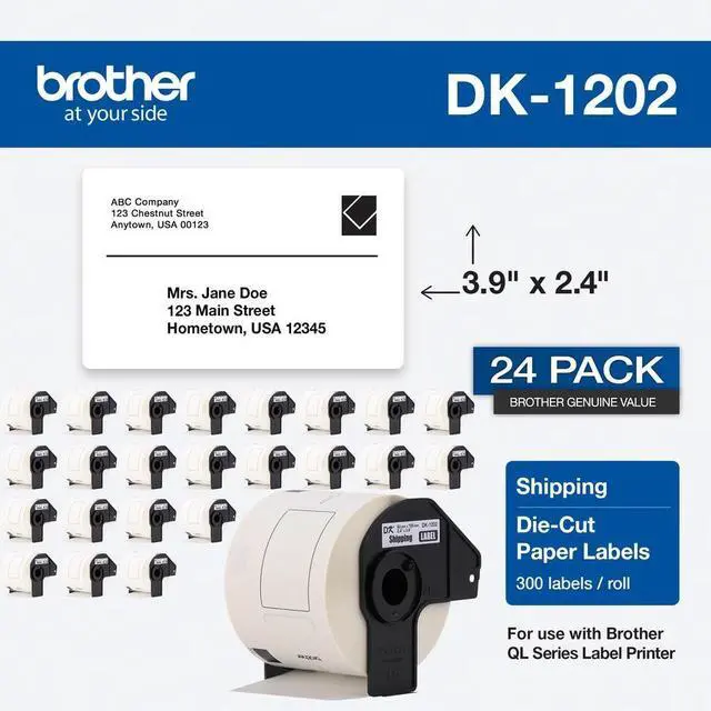 Alt view image 19 of 20 - Brother Genuine DK-120224PK Die-Cut Shipping Labels 300 Labels/Roll 24 Rolls/Box