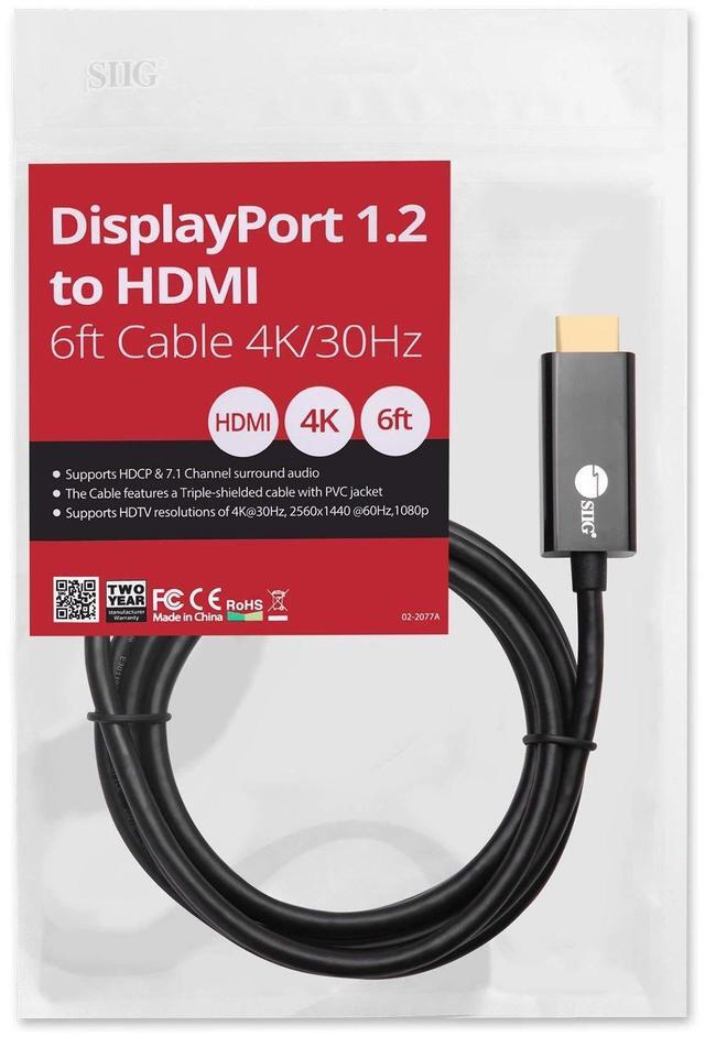 Alt view image 20 of 20 - siig displayport 1.2 to hdmi 1.4 passive cable 4k @30hz - dp to hdmi male to male adapter cable - hdcp - 6 feet