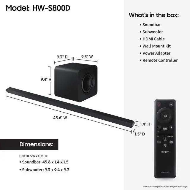 Alt view image 3 of 8 - SAMSUNG S800D 3.1.2ch Soundbar w/Wireless Dolby Atmos Audio, Ultra Slim Design, Q-Symphony, SpaceFit Sound Pro, Adaptive Sound, Game Mode Pro with Alexa Built-in, HW-S800D/ZA