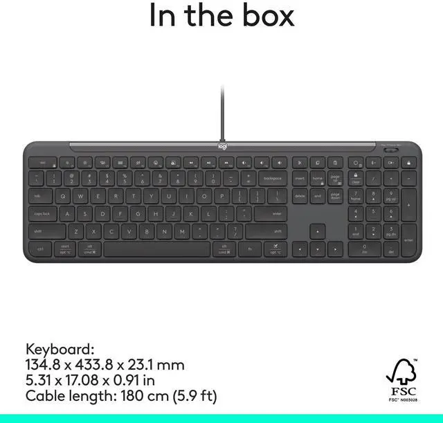 Alt view image 5 of 7 - Logitech Signature Slim Wired K620 for Business, Full-Size Keyboard, Graphite