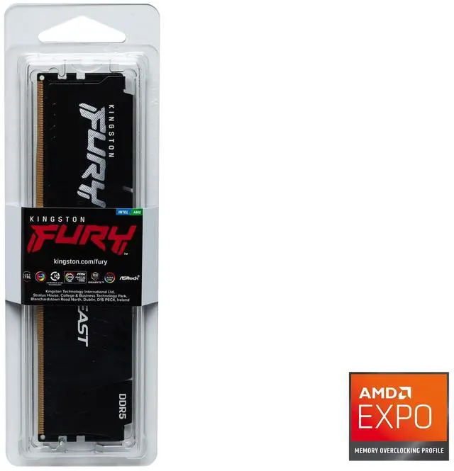 Alt view image 6 of 7 - Kingston FURY Beast RAM Module - 32 GB - DDR5-6000/PC5-48000 DDR5 SDRAM - 6000 MHz Single-rank Memory - CL36 - 1.35 V - On-die ECC - 288-pin - DIMM - Lifetime Warranty