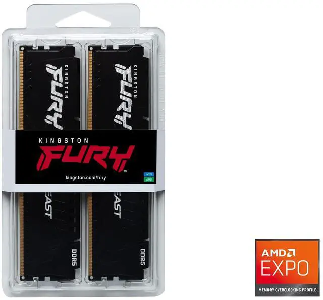 Alt view image 10 of 12 - Kingston FURY Beast RAM Module - For Motherboard - 64 GB (2 x 32GB) - DDR5-5200/PC5-41600 DDR5 SDRAM - 5200 MHz Single-rank Memory - CL40 - 1.25 V - Non-ECC - Unbuffered - 288-pin - DIMM - Lifetime Wa