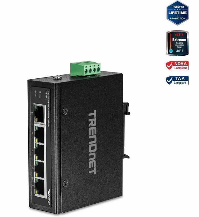 Alt view image 2 of 20 - TRENDnet TI-E50 (V1.0R) Unmanaged 5-Port Industrial Fast Ethernet DIN-Rail Switch