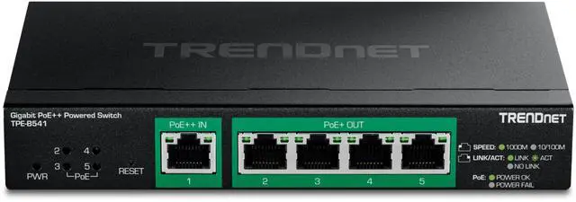 Alt view image 9 of 11 - TRENDnet 5-Port Gigabit PoE++ Powered Managed Switch with PoE Passthrough, TPE-B541, 1 x Gigabit PoE++ Input, 4 x Gigabit PoE+ Output, 60W PoE Budget, NDAA TAA Compliant, Lifetime Protection