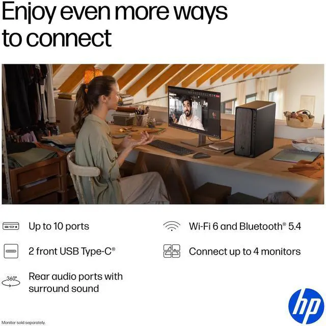 Alt view image 7 of 10 - HP OmniDesk M02-0340 Desktop Computer, AMD Ryzen 7 8700G 4.2GHz, 16GB RAM, 512GB SSD, Windows 11 Home, Gray Wood/Jack Black