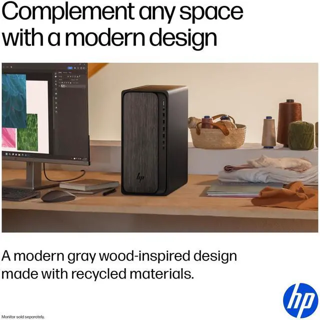 Alt view image 6 of 10 - HP OmniDesk M02-0340 Desktop Computer, AMD Ryzen 7 8700G 4.2GHz, 16GB RAM, 512GB SSD, Windows 11 Home, Gray Wood/Jack Black