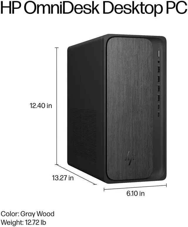 Alt view image 8 of 10 - HP OmniDesk M02-0340 Desktop Computer, AMD Ryzen 7 8700G 4.2GHz, 16GB RAM, 512GB SSD, Windows 11 Home, Gray Wood/Jack Black