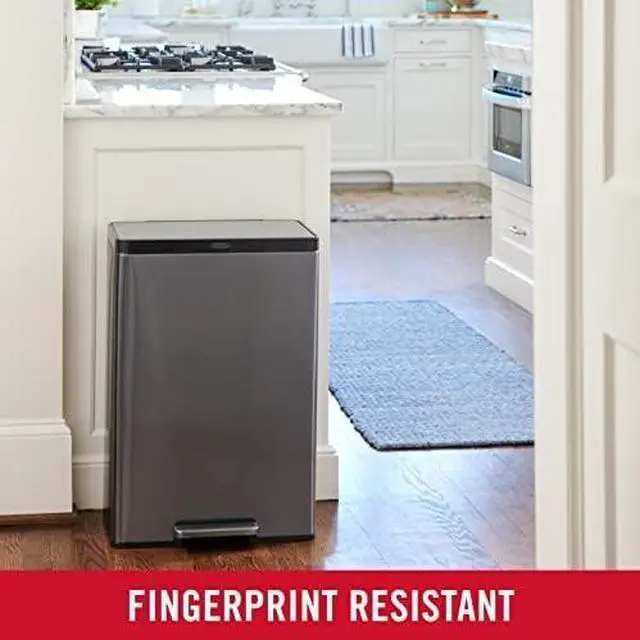 Alt view image 9 of 13 - Rubbermaid 2112520 Elite Step-On Trash Can -12 gallon - Metal, Charcoal Stainless Steel/Black