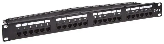 Alt view image 7 of 7 - Monoprice 24-port Cat6 Unshielded UL Listed Patch Panel, 1U, 110/Dual IDC, with Wire Support Bar, Metal front, PoE+ (TAA)