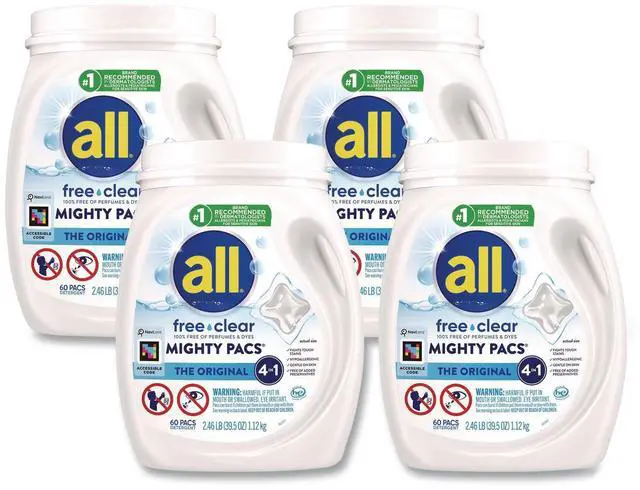 Main image of MIGHTY PACS Free Clear HE Laundry Detergent 60 Pods/Tub 4 Tubs/Carton 7261346880