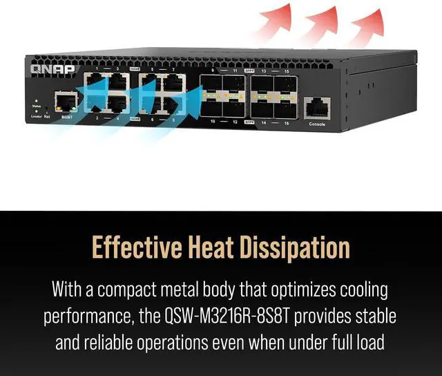 Alt view image 7 of 8 - QNAP QSW-M3216R-8S8T-US Half Rackmount 16-Port 10GbE Layer 2 Web Managed Switch - 8 Ports - Manageable - 10 Gigabit Ethernet - 10GBase-T, 10GBase-X - 2 Layer Supported