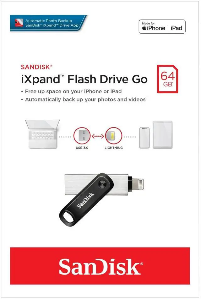 Alt view image 15 of 15 - SanDisk SDIX60N-064G-AN6NN iXpand Flash Drive Go 64GB USB 3.0/Lightning