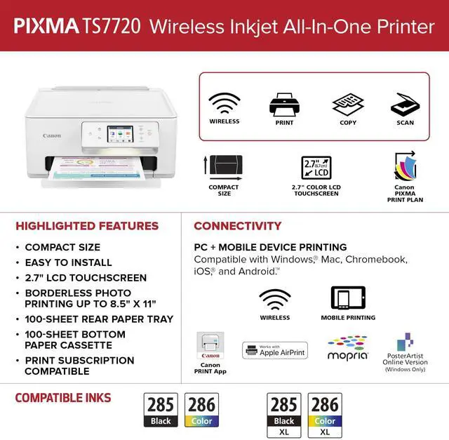 Alt view image 9 of 13 - Canon PIXMA TS7720 Wireless All-In-One Color Inkjet Printer