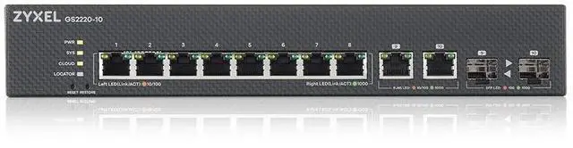 Alt view image 9 of 13 - ZyXEL 8-Port Gigabit L2+ Managed and Nebula Pro Cloud Managed Switch with 2 SFP Uplinks, GS2220-10