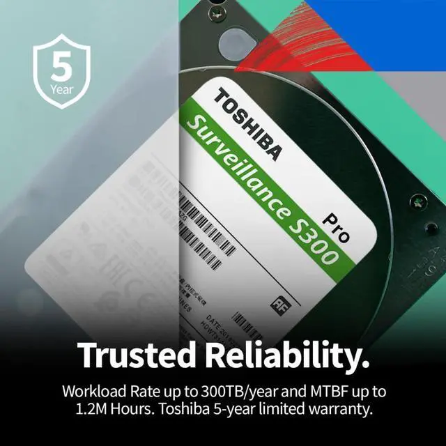 Alt view image 4 of 14 - Toshiba S300 PRO 4TB Surveillance 3.5" Internal Hard Drive - CMR SATA 6 Gb/s - 7200 RPM - 512MB Cache - HDWTA40UZSVAR