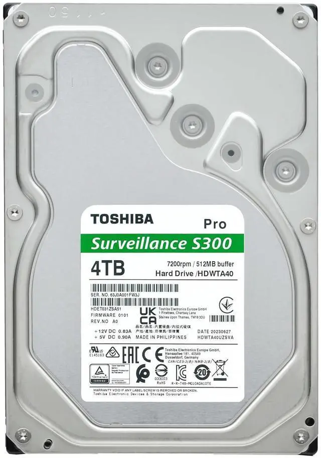 Alt view image 6 of 14 - Toshiba S300 PRO 4TB Surveillance 3.5" Internal Hard Drive - CMR SATA 6 Gb/s - 7200 RPM - 512MB Cache - HDWTA40UZSVAR