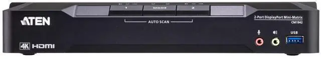 Alt view image 3 of 5 - ATEN 2-Port 4K DisplayPort Dual Display Mini-Matrix Boundless KVM Switch
