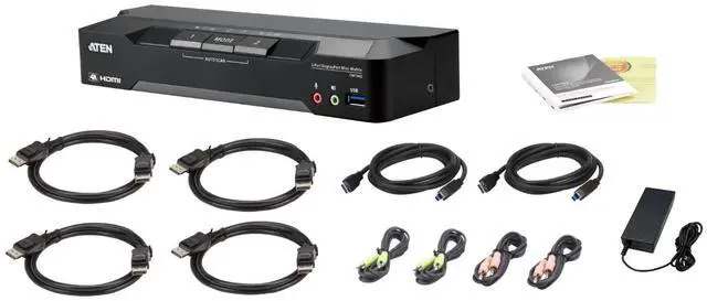 Alt view image 2 of 5 - ATEN 2-Port 4K DisplayPort Dual Display Mini-Matrix Boundless KVM Switch