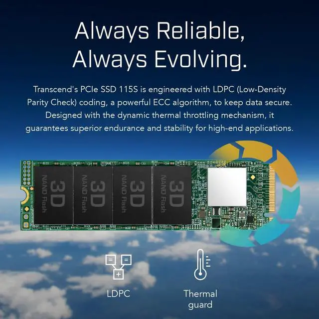 Alt view image 10 of 13 - 500GB Transcend PCIe SSD 115S NVMe M.2 2280 PCIe Gen3 x4 SSD