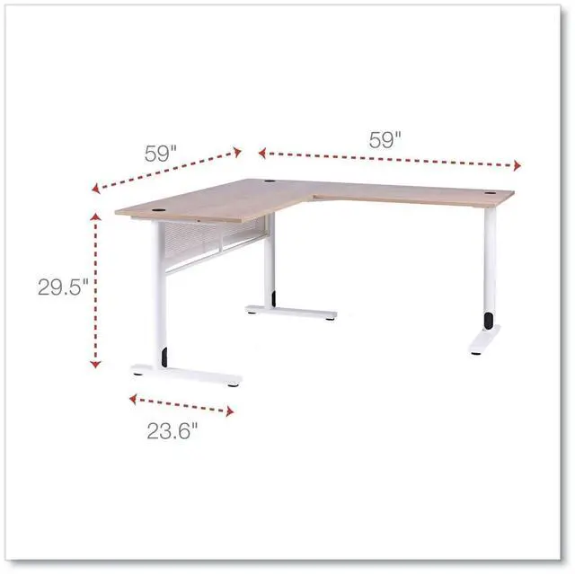 Alt view image 2 of 7 - Alera ALEWSL5959WB L-Shaped Writing Desk - 59.05" x 59.05" x 29.53" - Beigewood/White