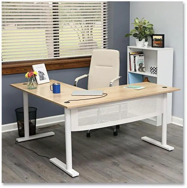 Alt view image 4 of 7 - Alera ALEWSL5959WB L-Shaped Writing Desk - 59.05" x 59.05" x 29.53" - Beigewood/White