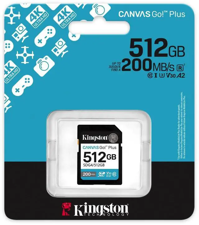 Alt view image 2 of 5 - Kingston Canvas Go! Plus 512 GB Class 10/UHS-I U3 V30 SDXC SDG4512GB