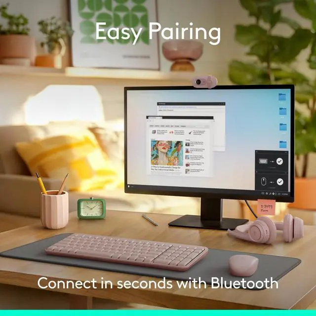 Alt view image 9 of 14 - Logitech MK250 Bluetooth Wireless Mouse and Keyboard Combo: Fast & Easy Connectivity, Compact Wireless Keyboard, Ambidextrous Mouse (Graphite) - Wireless Bluetooth Keyboard - Rose - Wireless Bluet