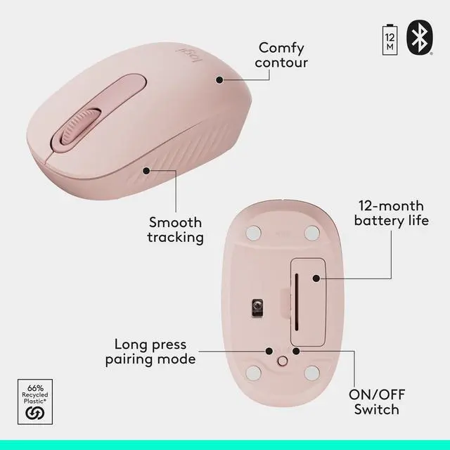 Alt view image 14 of 14 - Logitech MK250 Bluetooth Wireless Mouse and Keyboard Combo: Fast & Easy Connectivity, Compact Wireless Keyboard, Ambidextrous Mouse (Graphite) - Wireless Bluetooth Keyboard - Rose - Wireless Bluet