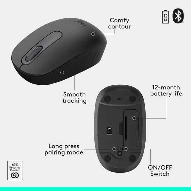 Alt view image 14 of 14 - Logitech MK250 Bluetooth Wireless Mouse and Keyboard Combo: Fast & Easy Connectivity, Compact Wireless Keyboard, Ambidextrous Mouse (Graphite) - Wireless Bluetooth Keyboard - Graphite - Wireless B