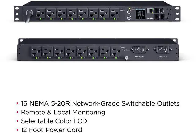 Alt view image 8 of 11 - CyberPower PDU41023 Single Phase 100 120 VAC 30A Switched PDU