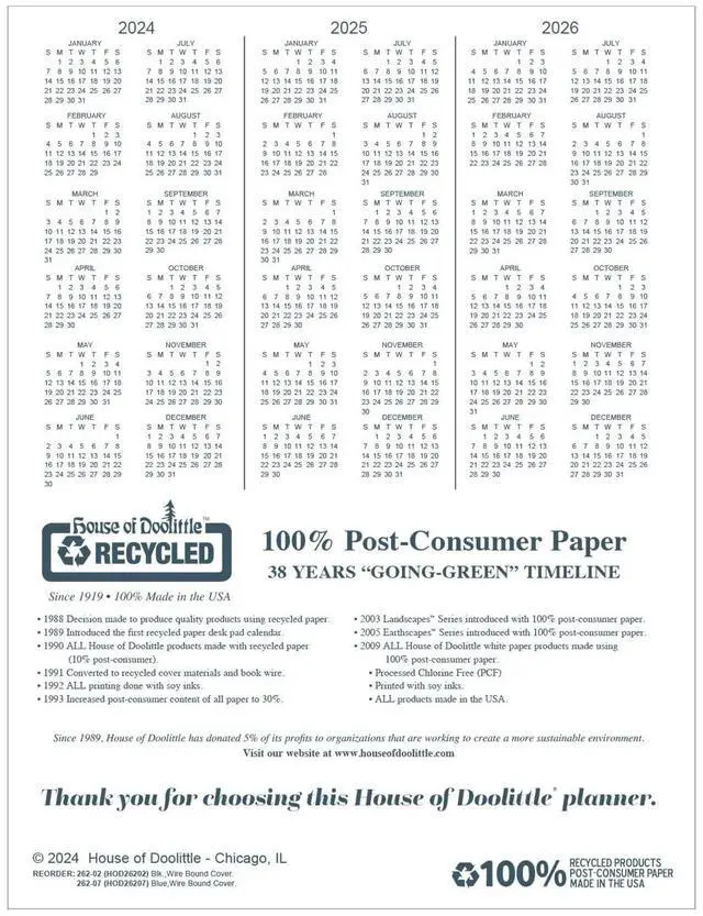 Alt view image 4 of 5 - House of Doolittle Recycled Ruled Monthly Planner 11 X 8.5 Blue 2026 26207