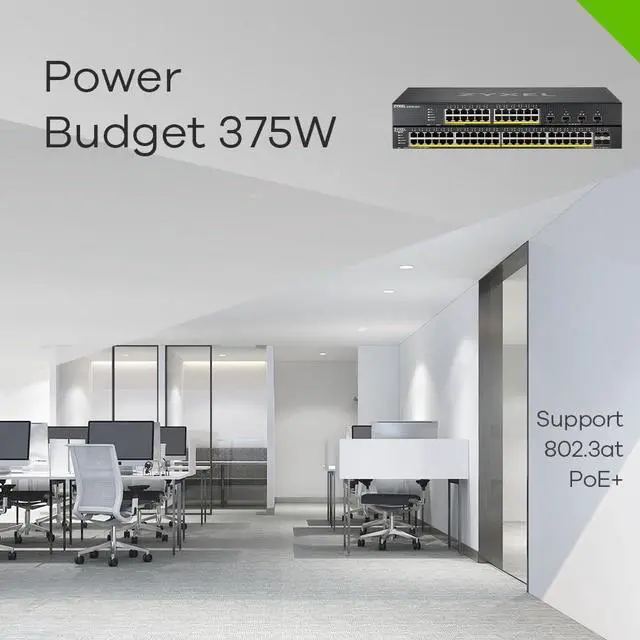 Alt view image 9 of 12 - ZYXEL 24-port GbE PoE Lite-L3 Smart Managed Switch with 4 10G Uplink - 24 Ports - Manageable - Gigabit Ethernet, 10 Gigabit Ethernet - 100/1000Base-T, 10GBase-X - 3 Layer Supported - 452.60 W Power Co