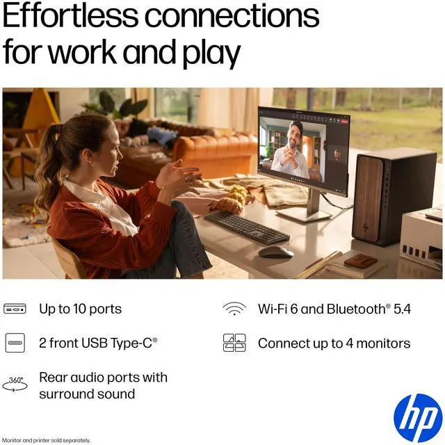 Alt view image 12 of 15 - HP OmniDesk M03-0010 AI Desktop Computer, Intel Core Ultra 5 225 3.3GHz, 16GB RAM, 512GB SSD, Windows 11 Home, Jack Black/Dark Wood