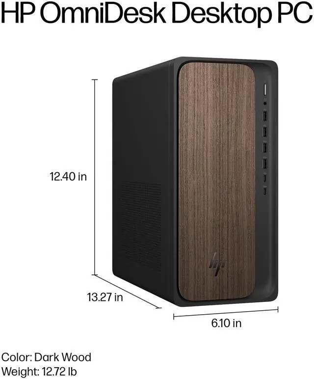 Alt view image 13 of 15 - HP OmniDesk M03-0010 AI Desktop Computer, Intel Core Ultra 5 225 3.3GHz, 16GB RAM, 512GB SSD, Windows 11 Home, Jack Black/Dark Wood