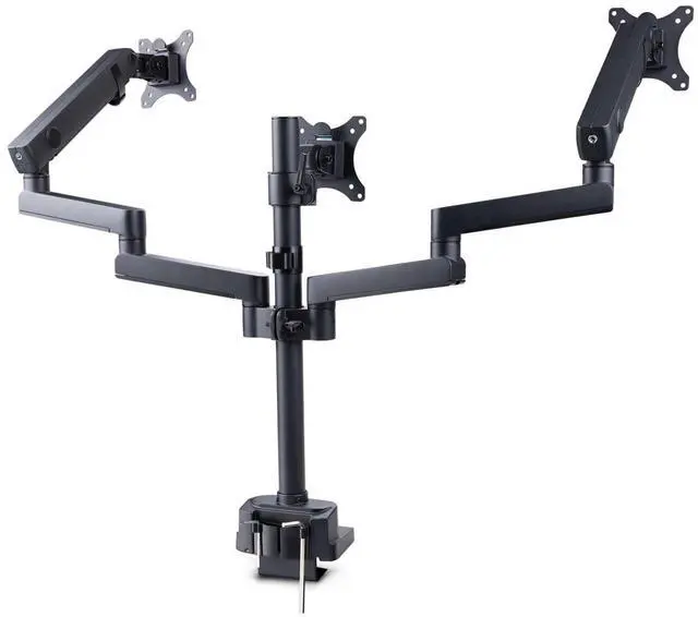 Alt view image 10 of 15 - Startech Triple monitor desk mount with support up to 27" monitors with height adjustable articulating arms - VESA 75x75/100x100, Tool-Less Arm Adjustments, C-Clamp/Grommet Mount