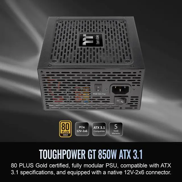Alt view image 7 of 11 - Thermaltake Toughpower GT 850W ATX 3.1 Standard Power Supply; 80 Plus Gold Efficiency; Smart Zero Fan; Native 450W PCIe 5.1 Connector; PS-TPT-0850FNFAGU-3