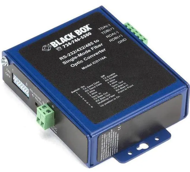 Alt view image 2 of 4 - Black Box Industrial Opto-Isolated Serial to Fiber Single-Mode SC Converter