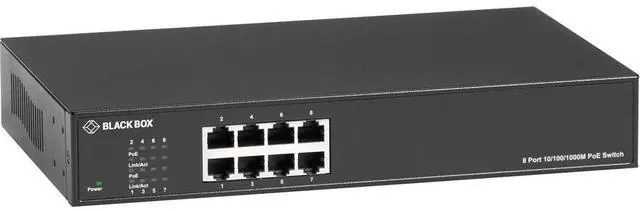 Alt view image 4 of 4 - BLACK BOX LPB1308A-R2 GIGABIT ETHERNET (1000-MBPS) POE+ SWITCH - (8) 10/100/1000-MBPS COPPER RJ45 POE+