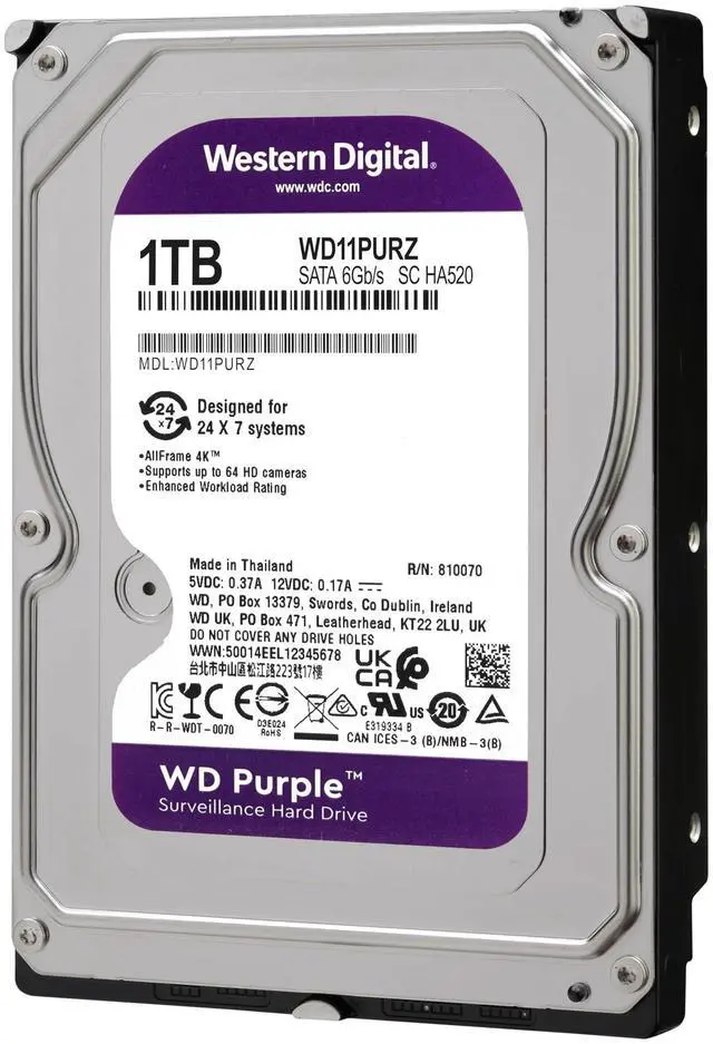 Alt view image 4 of 5 - WD Purple WD10PURZ-20PK 1 TB Hard Drive - 3.5" Internal - SATA (SATA/600) - Network Video Recorder Device Supported - 5400rpm - 3 Year Warranty - 20 Pack