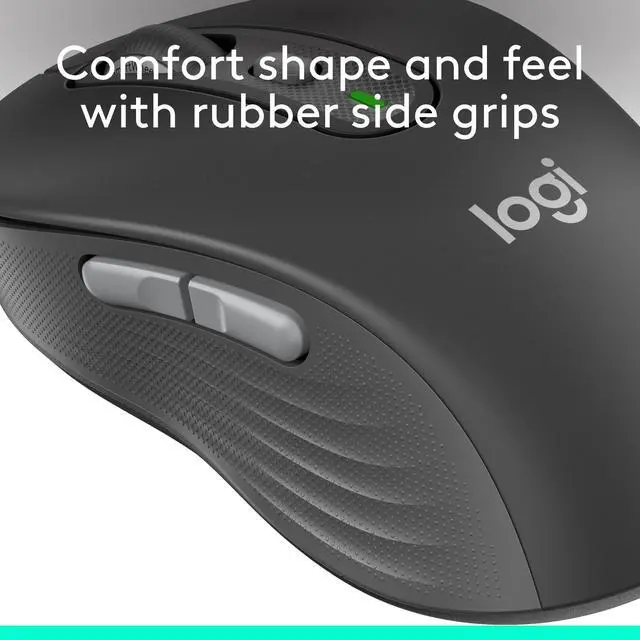 Alt view image 12 of 13 - Logitech Signature Plus M750 Mouse - Optical - Wireless - 32.81 ft - Bluetooth/Radio Frequency - 2.40 GHz - Graphite - USB - 2000 dpi - Scroll Wheel - 6 Button(s) - Small/Medium Hand/Palm Size - 1 x A