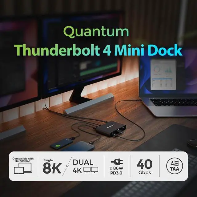Alt view image 12 of 15 - IOGEAR Quantum Thunderbolt 4 Mini Docking Station - 8K - Dual Monitor - 86W Charger - USB-C - USB-A - 40Gbps  GTD4MHTAA