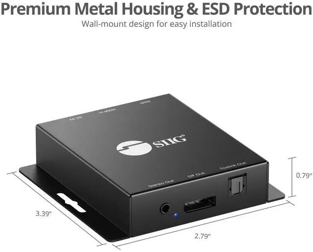 Alt view image 14 of 15 - SIIG HDMI 2.0 to DisplayPort 1.2 Converter with Audio Extractor CEH26A11S1