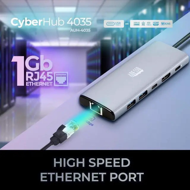 Alt view image 16 of 16 - Adesso AUH-4035 Docking Station - for Notebook/Tablet PC/Smartphone/Monitor/TV/Projector - Charging Capability - Memory Card Reader - SD, TransFlash - USB Type C - 1 Displays Supported - 4K @ 60Hz - 3