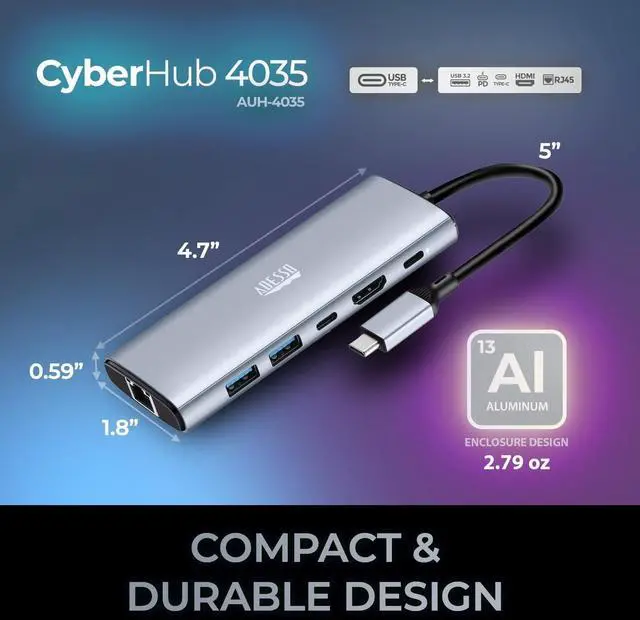 Alt view image 15 of 16 - Adesso AUH-4035 Docking Station - for Notebook/Tablet PC/Smartphone/Monitor/TV/Projector - Charging Capability - Memory Card Reader - SD, TransFlash - USB Type C - 1 Displays Supported - 4K @ 60Hz - 3