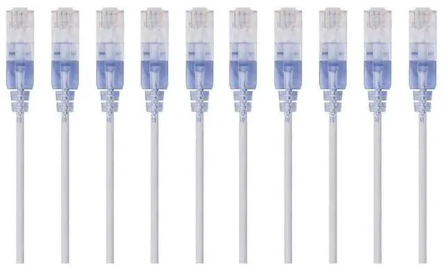 Alt view image 7 of 11 - Monoprice SlimRun Cat6A Ethernet Patch Cable - Network Internet Cord - RJ45, Stranded, UTP, Pure Bare Copper Wire, 30AWG, 2ft, White, 10-Pack